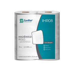 PAPEL HIGIÊNICO ROLÃO FOLHA SIMPLES 8X300 100% IHR08 SANTHER
