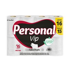 PAPEL HIGIÊNICO FOLHA DUPLA PERSONAL VIP C/16 30M L16/P15 (4X16)