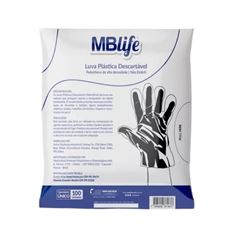 LUVA PLÁSTICA DESCARTÁVEL MBLIFE C/100 MEDIX