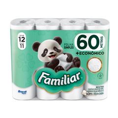 PAPEL HIGIÊNICO FOLHA SIMPLES FAMILIAR C/12 60MT (6X12)