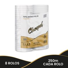 PAPEL HIGIÊNICO ROLÃO FOLHA DUPLA 8X250 100% CLASSPEL PRO