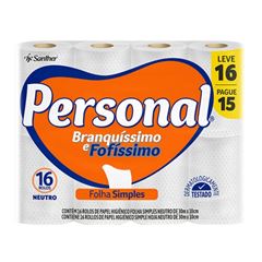 PAPEL HIGIÊNICO FOLHA SIMPLES PERSONAL C/16 30MT L16/P15 (4X16)